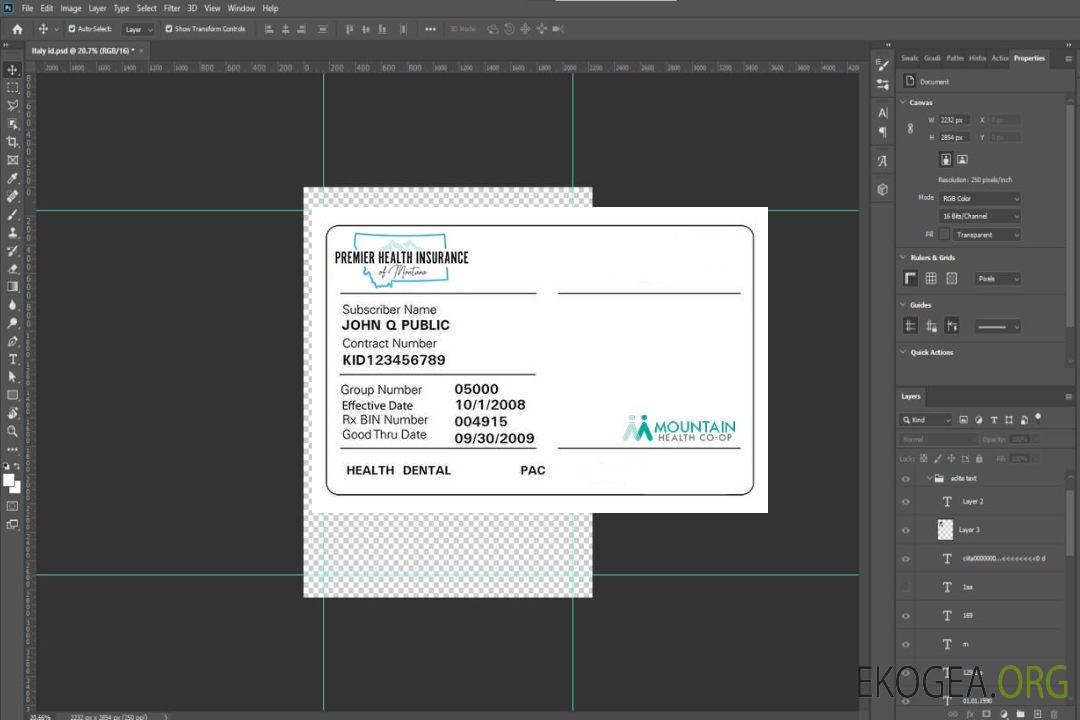 Carte d'assurance maladie du Montana template